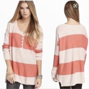 Free People Beach Pink and Coral Striped Long Sleeve Top XS to L